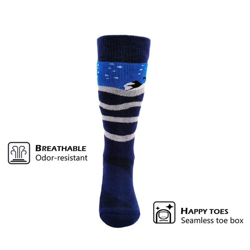 HIGHCAMP 2 Pairs Kids Merino Wool Ski Snowboard Socks Boy Girl Toddler Snow Socks/Alps Navy, M - Image 4